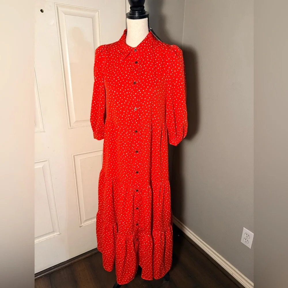 Levi's Red Polka Dot Tiered Midi Dress - Picture 5 of 6